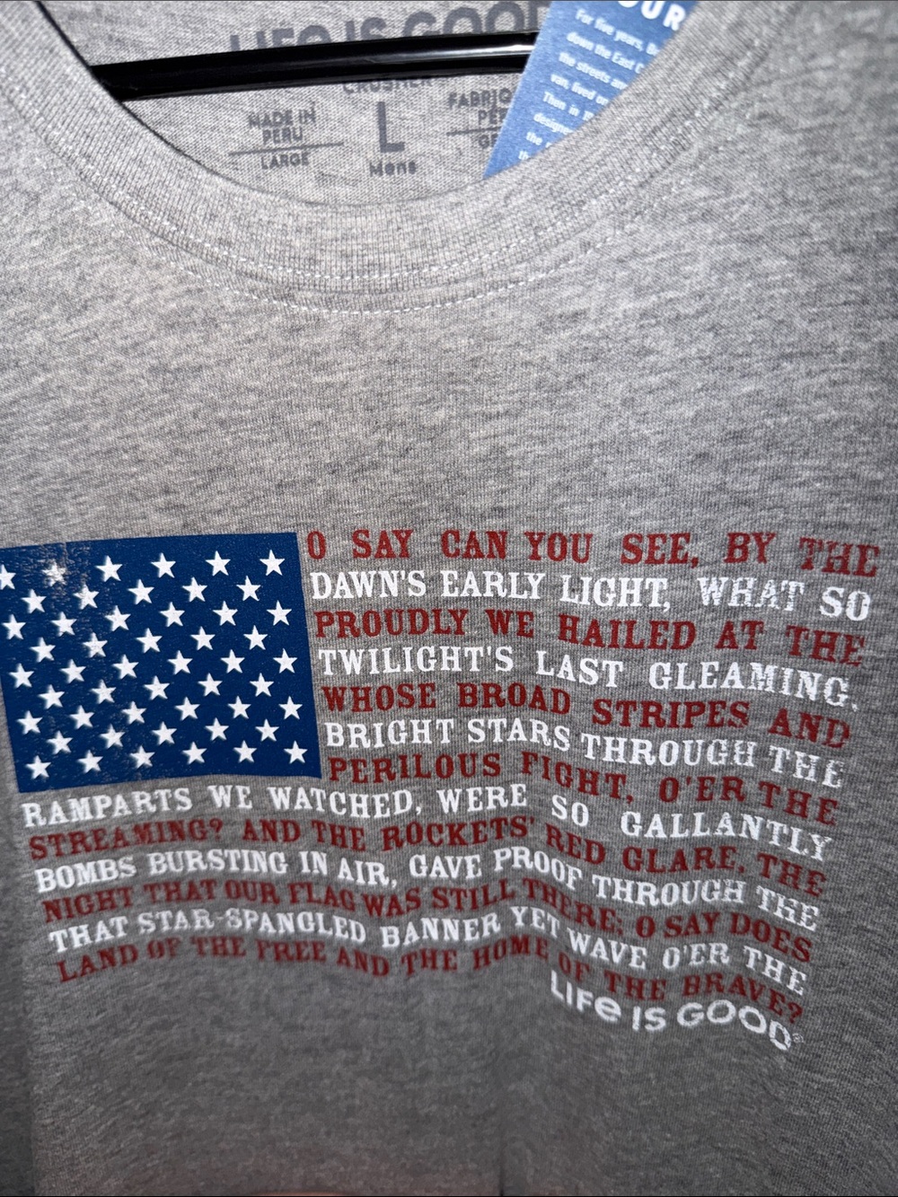 Life Is Good Grey Short Sleeve Tee with Red, White & Blue Flag Graphic - Picture 2 of 4